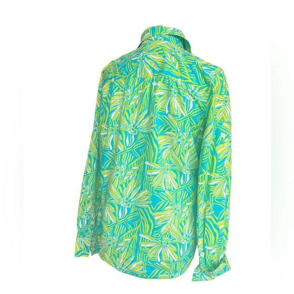 Lilly Pulitzer Green Blue Floral Button Down Shirt Women’s Size S - Picture 3 of 6